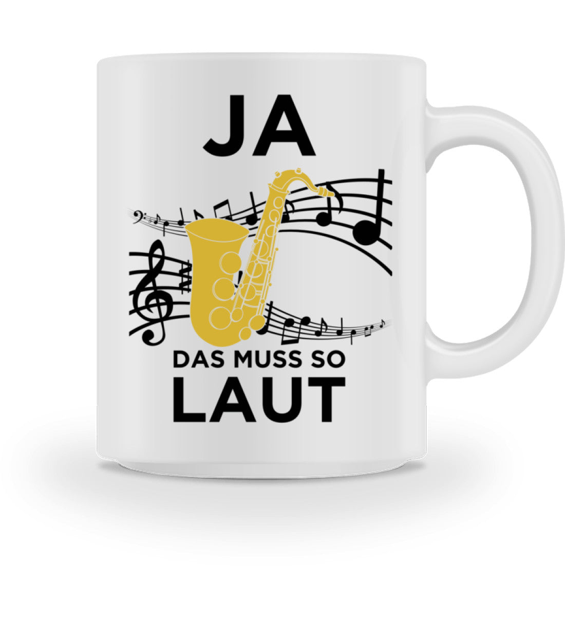 Lustige Saxophon muss so laut Kaffee-Tasse