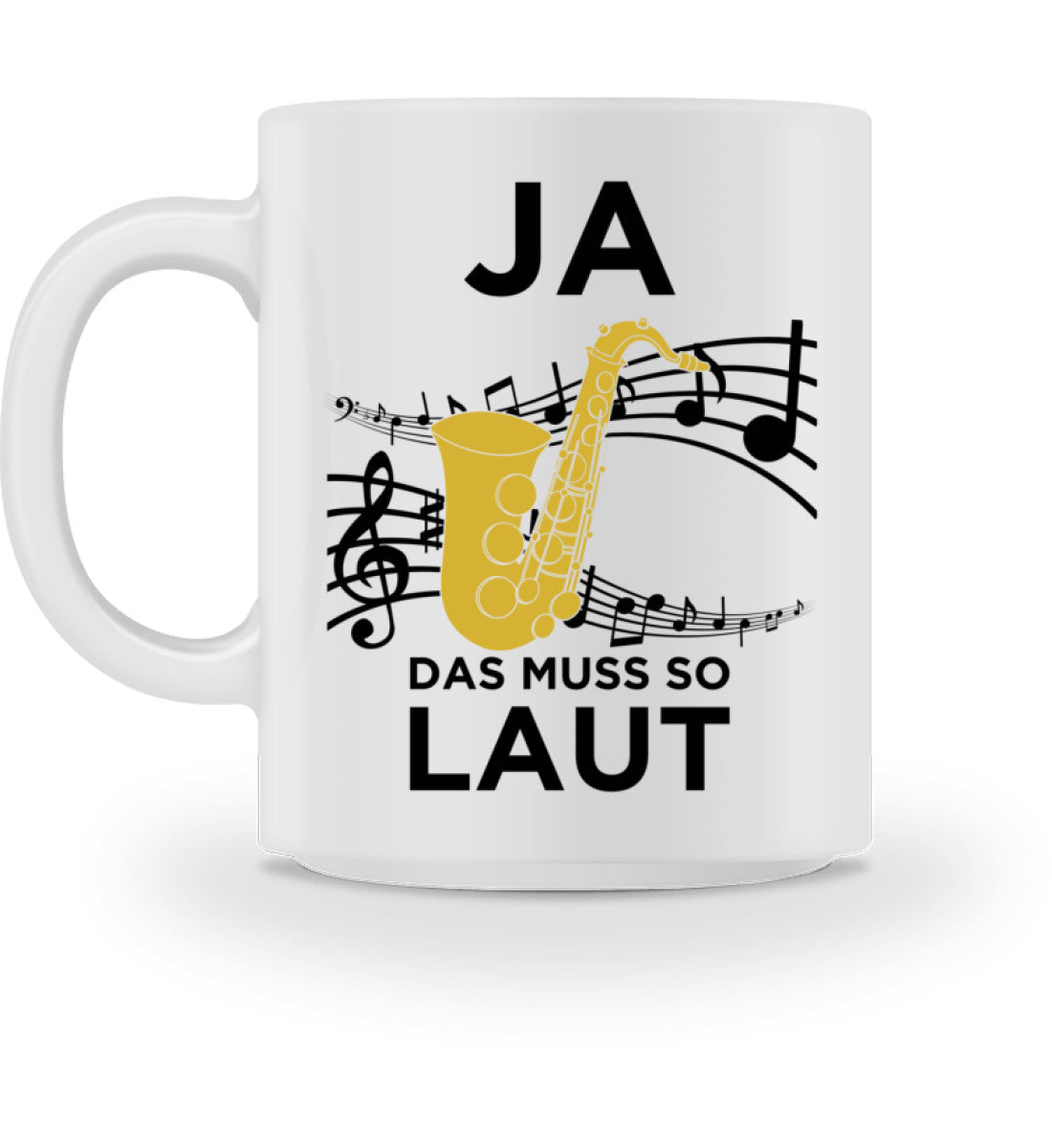 Lustige Saxophon muss so laut Kaffee-Tasse