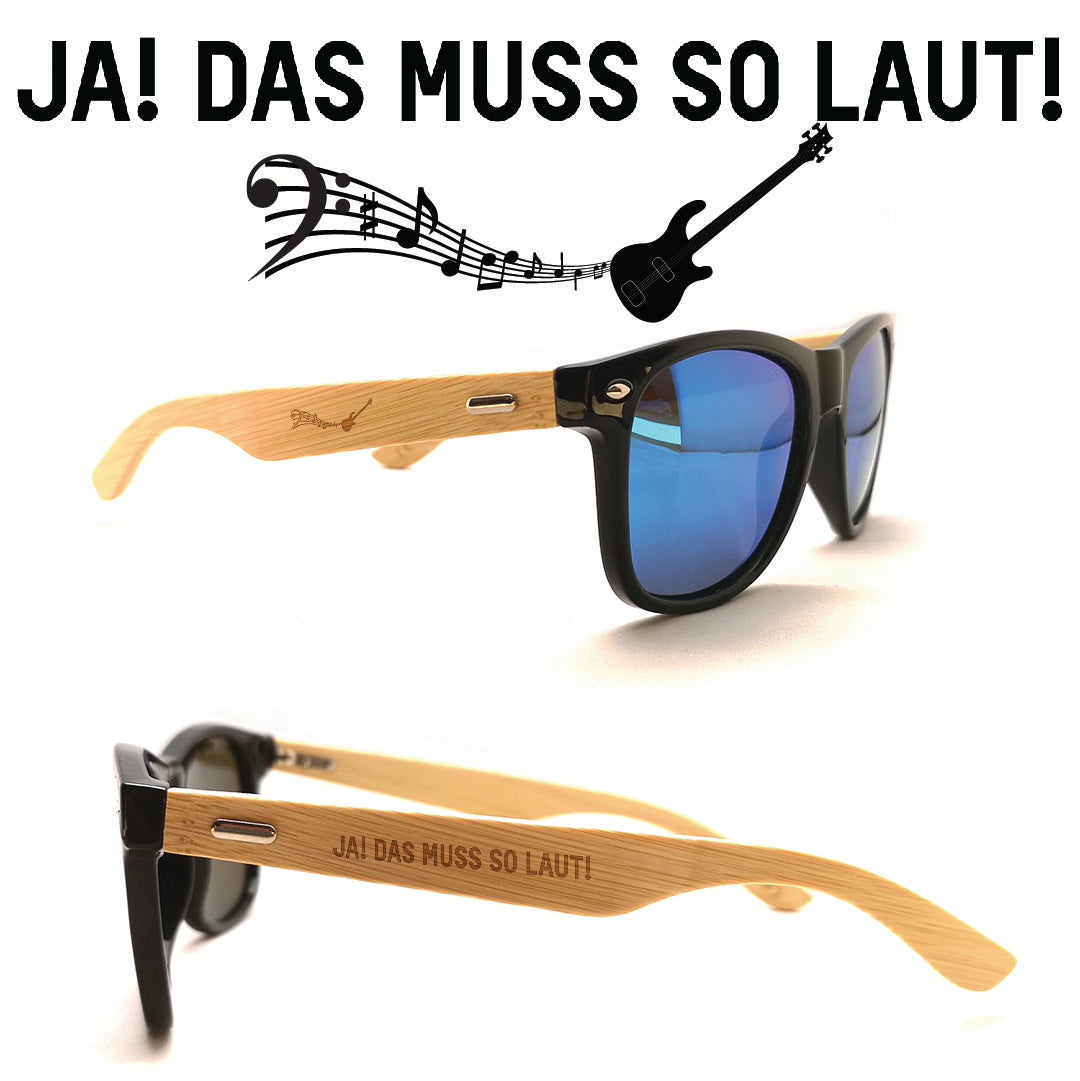 E-Bassist Sonnenbrille "Ja das muss so laut" mit Bambus-Bügeln