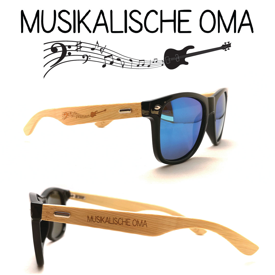 E-Bass Sonnenbrille "Musikalische Oma" mit Bambus-Bügeln