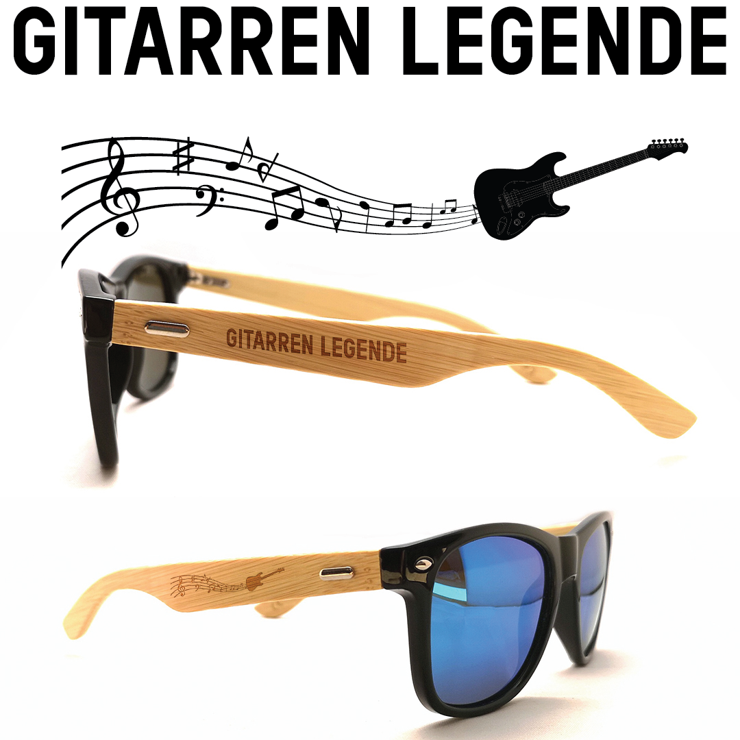 Sonnenbrille "Gitarren Legende" für E-Gitarristen mit Bambus-Bügeln