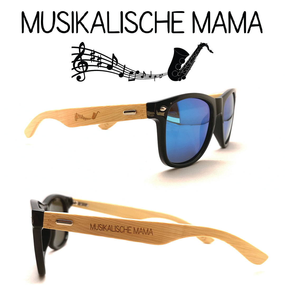 Saxophon Sonnenbrille "Musikalische Mama" mit Bambus-Bügeln